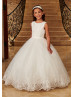 Chic Beaded Ivory Lace Tulle Keyhole Back Flower Girl Dress